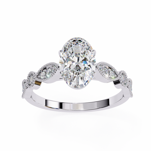 Reverra 14K Gold Oval & Round Lab Grown Diamond Vintage Milgrain Engagement Ring for Women, CTTW-1.44