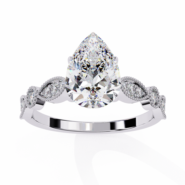 Reverra 14K Gold Pear & Round Lab Grown Diamond Solitaire Vintage Milgrain Engagement Ring for Women, CTTW-1.13