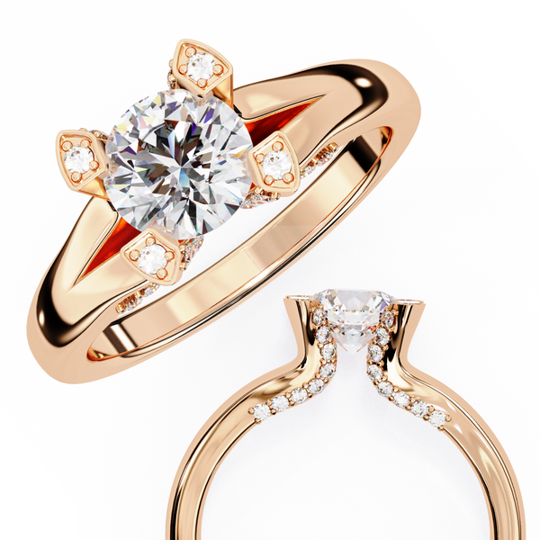 Reverra 14K Gold Round Lab Grown Diamond Split Shank Accent Engagement Ring for Women, CTTW-1.03
