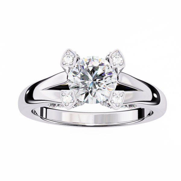 Reverra 14K Gold Round Lab Grown Diamond Split Shank Accent Engagement Ring for Women, CTTW-1.03