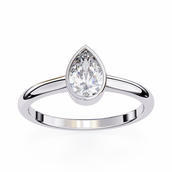 Reverra 14K Gold Pear Lab Grown Diamond Bezel Set Minimalist Solitaire Engagement Ring for Women, CTTW-0.58