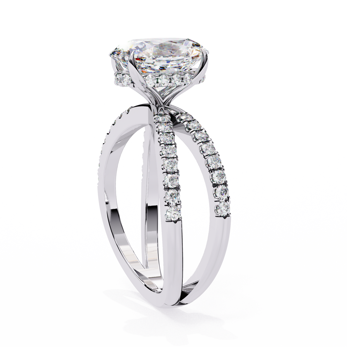 Reverra 14K Double Band Diamond Split Shank Engagement Ring, CTTW-1.58