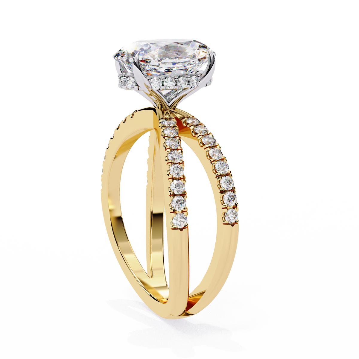 Reverra 14K Double Band Diamond Split Shank Engagement Ring, CTTW-1.58