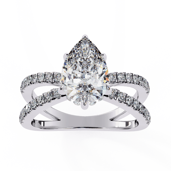 Reverra 14K Gold Pear & Round Lab Grown Diamond Split Shank Engagement Ring for Women, CTTW-2.22 - Reverra Jewels Inc.