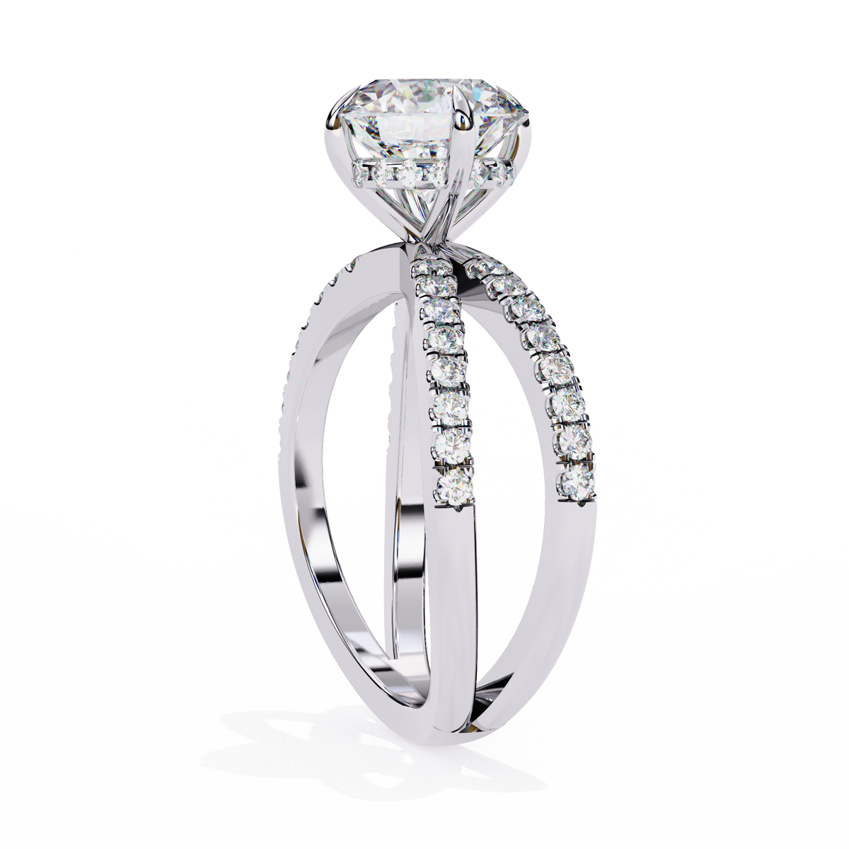 Reverra 14K Round Brilliant Double Band Split Shank Diamond Ring, CTTW-2.7