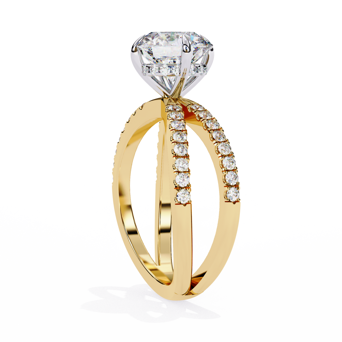Reverra 14K Round Brilliant Double Band Split Shank Diamond Ring, CTTW-2.7