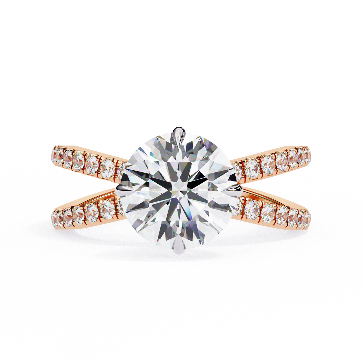 Reverra 14K Round Brilliant Double Band Split Shank Diamond Ring, CTTW-2.7