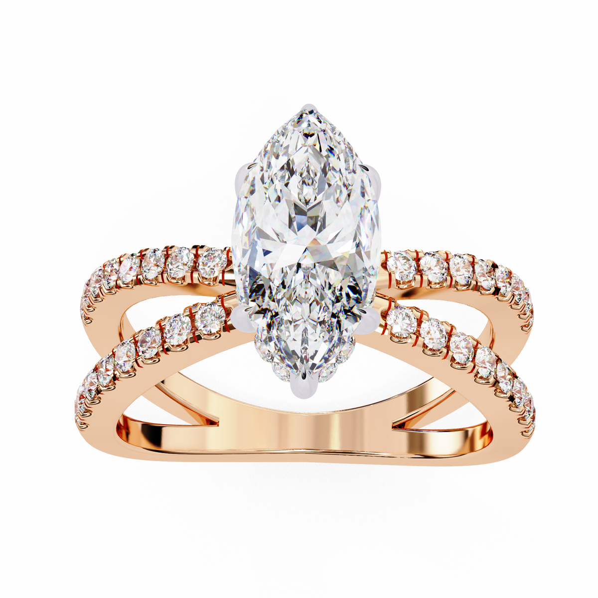 Reverra 14K Split Shank Double Band Diamond Ring, CTTW-1.86