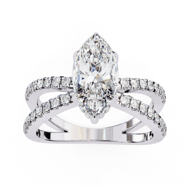 Reverra 14K Gold Marquise & Round Lab Grown Diamond Split Shank Double Band Engagement Ring for Women, CTTW-1.86 - Reverra Jewels Inc.