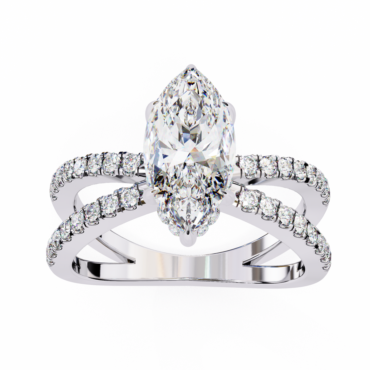 Reverra 14K Split Shank Double Band Diamond Ring, CTTW-1.86