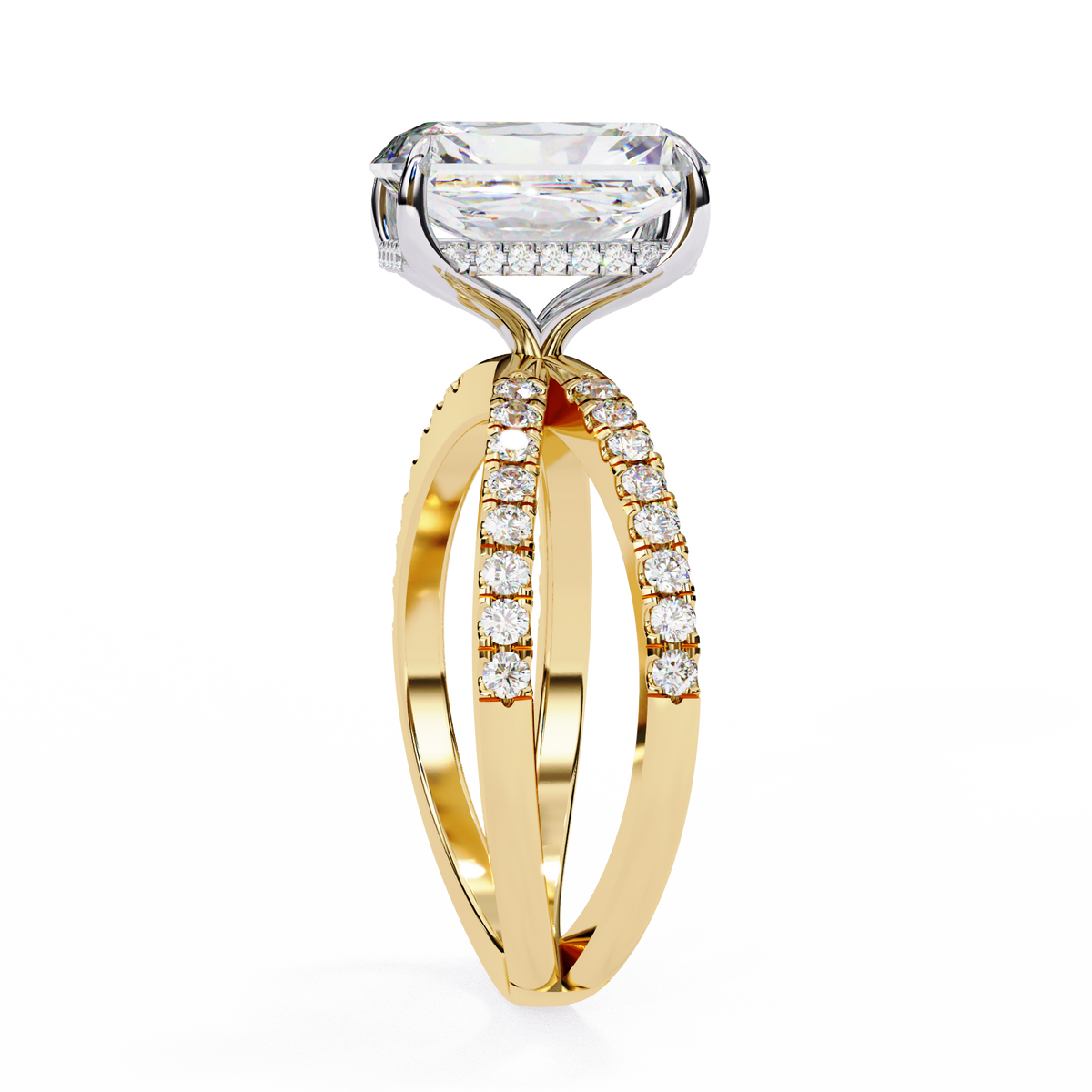 Reverra 14K Split Shank Double Band Diamond Ring, CTTW-2.85