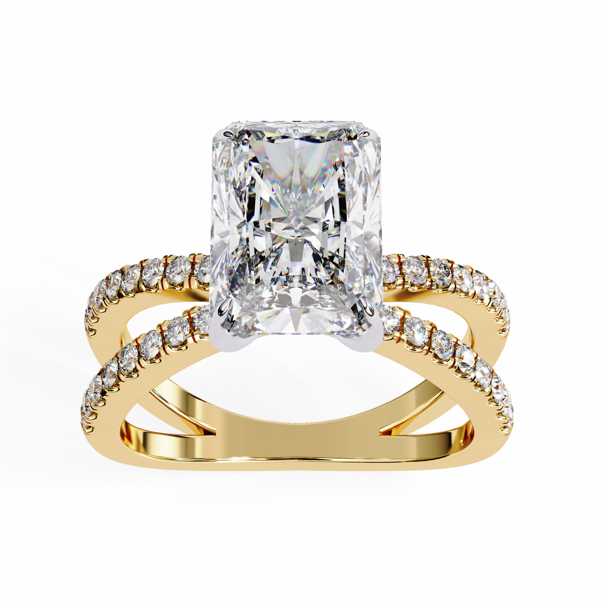 Reverra 14K Gold Round & Radiant Lab Grown Diamond Double Band Engagement Ring for Women, CTTW-2.85