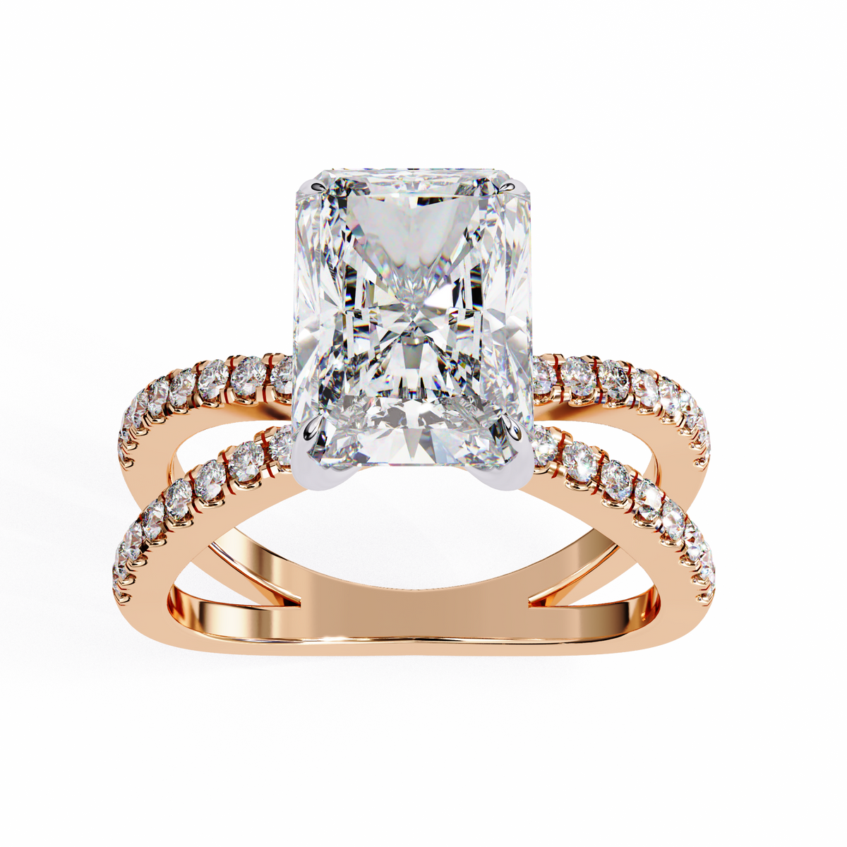 Reverra 14K Gold Round & Radiant Lab Grown Diamond Double Band Engagement Ring for Women, CTTW-2.85
