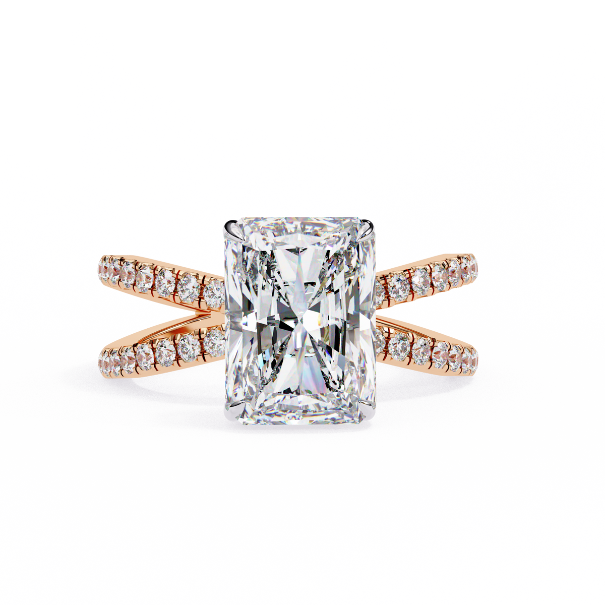 Reverra 14K Split Shank Double Band Diamond Ring, CTTW-2.85