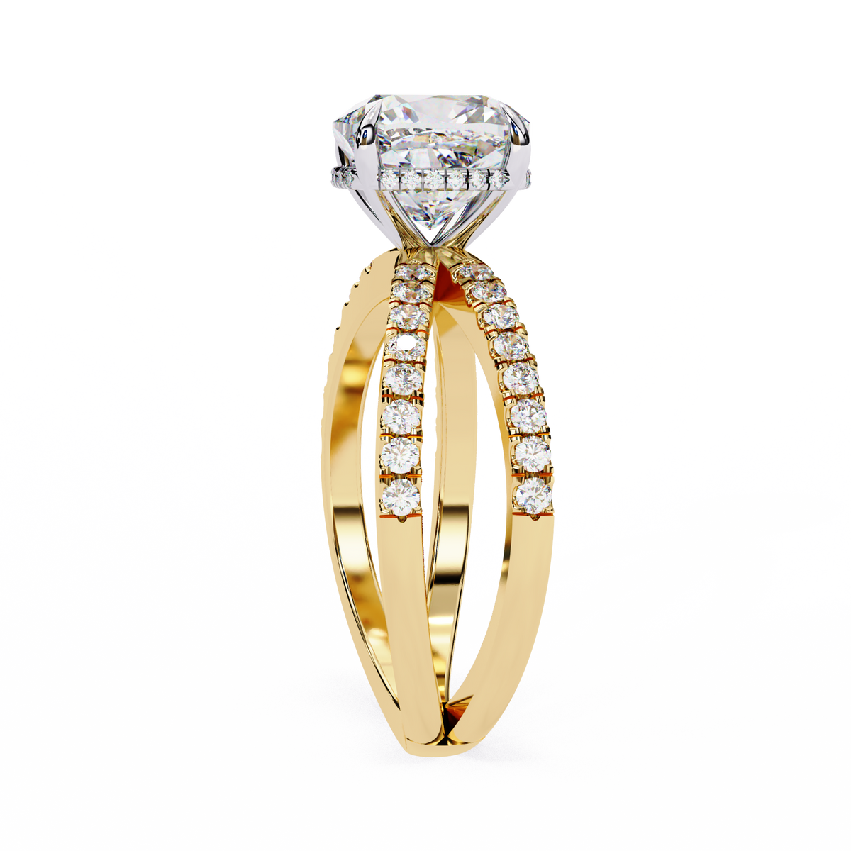 Reverra 14K Split Shank Double Band Diamond Ring, CTTW-2.45