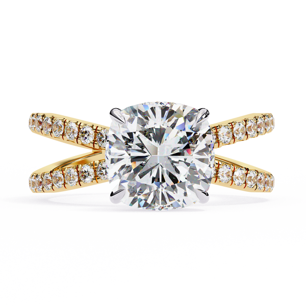 Reverra 14K Gold Cushion & Round Lab Grown Diamond Split Shank Double Band Engagement Ring for Women, CTTW-2.45