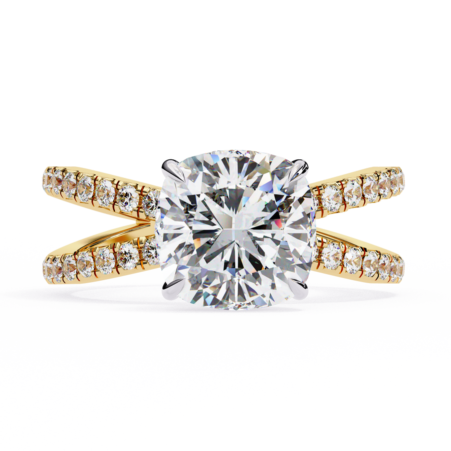 Reverra 14K Gold Cushion & Round Lab Grown Diamond Split Shank Double Band Engagement Ring for Women, CTTW-2.45