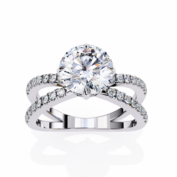 Reverra 14K Gold Round Lab Grown Diamond Split Shank Double Band Engagement Ring for Women, CTTW-2.24