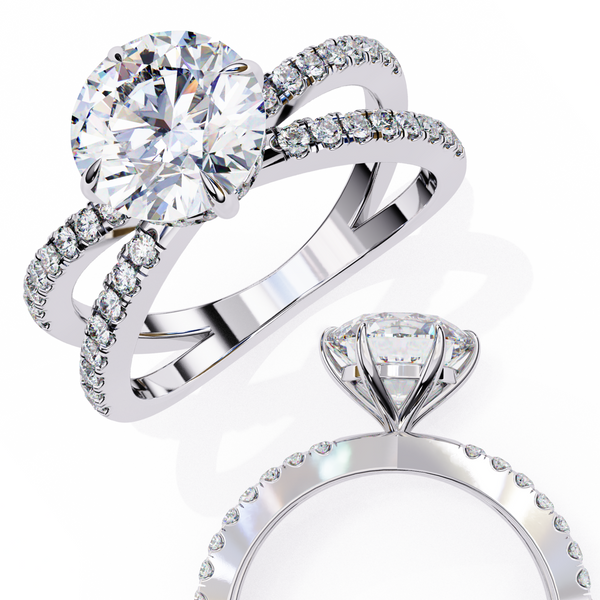 Reverra 14K Gold Round Lab Grown Diamond Split Shank Double Band Engagement Ring for Women, CTTW-2.24