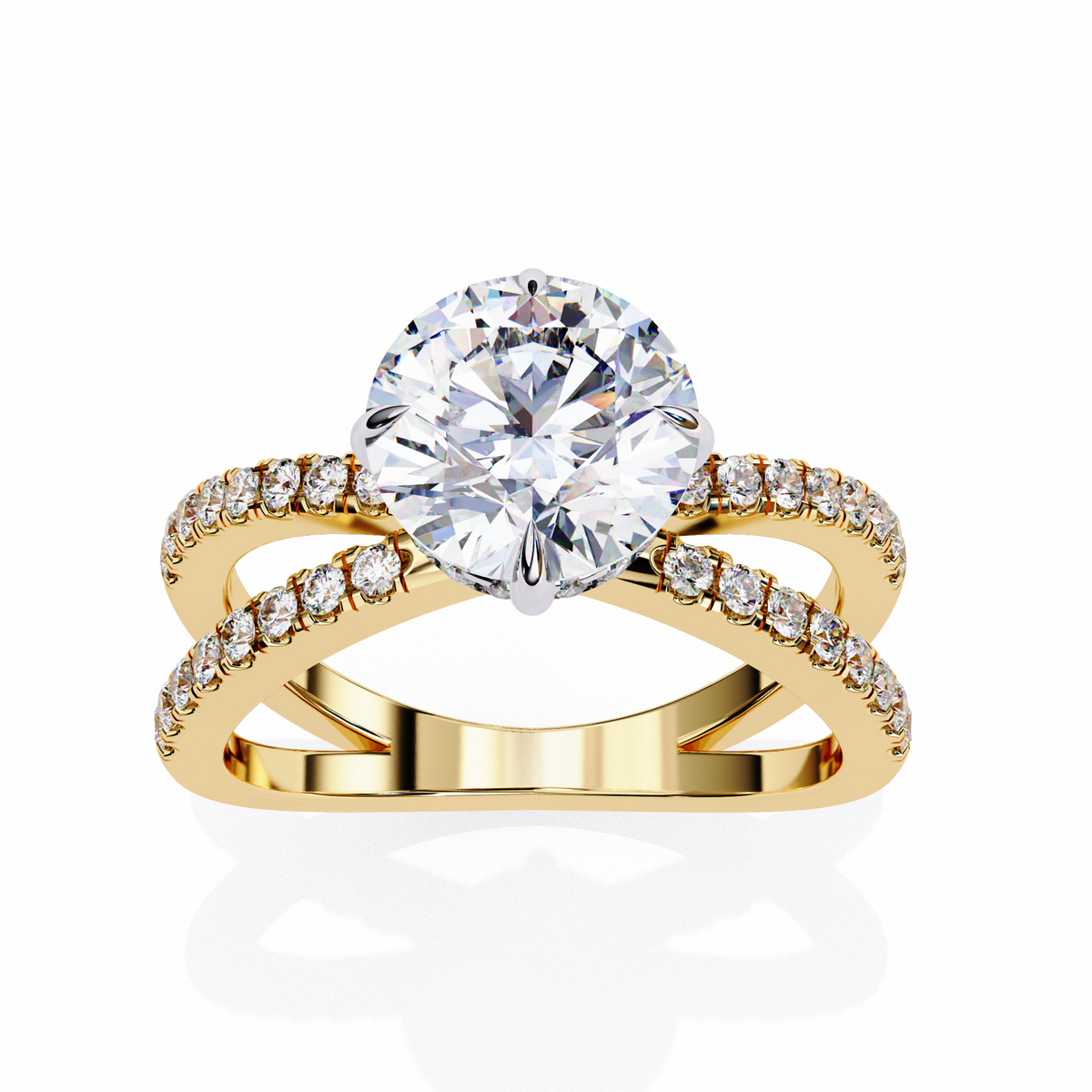 Reverra 14K Gold Round Lab Grown Diamond Split Shank Double Band Engagement Ring for Women, CTTW-2.24