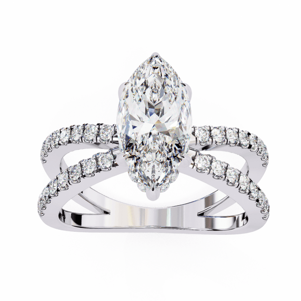 Reverra 14K Gold Marquise & Round Lab Grown Diamond Split Shank Engagement Ring for Women, CTTW-1.14 - Reverra Jewels Inc.