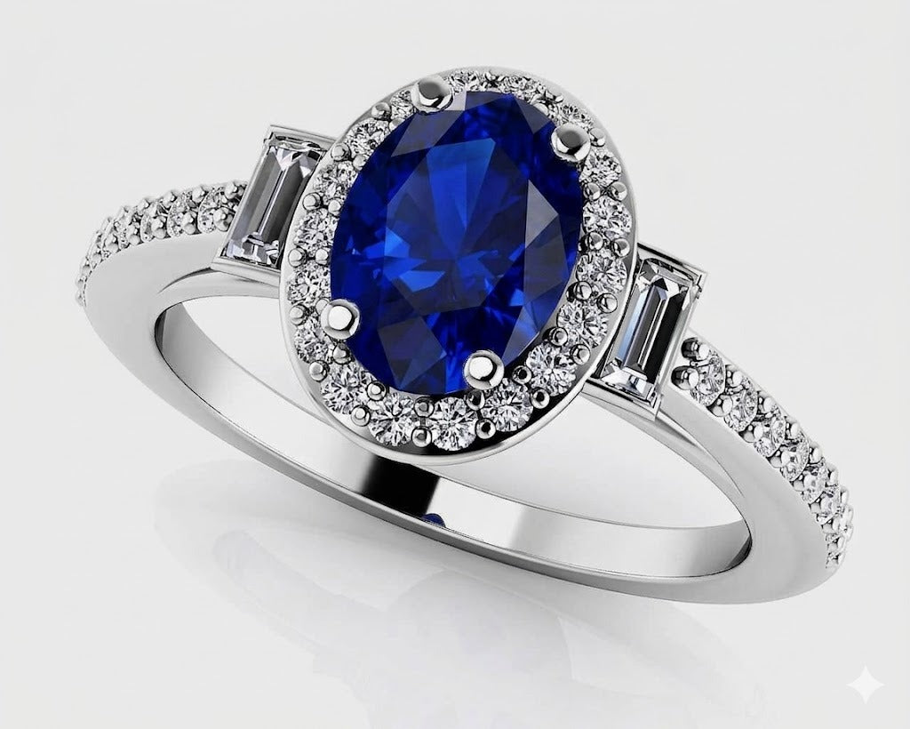 Reverra 14K Gold Oval With Baguettes Gemstone IGI Certified Lab Diamond Classic Engagement Ring,CTTW-0.94