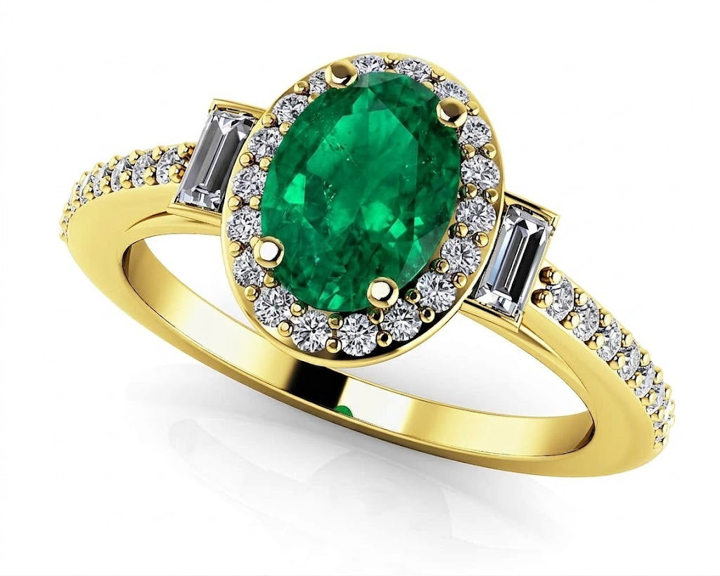 Reverra 14K Gold Oval With Baguettes Gemstone IGI Certified Lab Diamond Classic Engagement Ring,CTTW-0.94