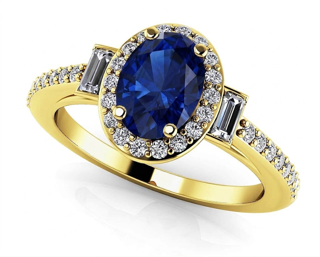 Reverra 14K Gold Oval With Baguettes Gemstone IGI Certified Lab Diamond Classic Engagement Ring,CTTW-0.94