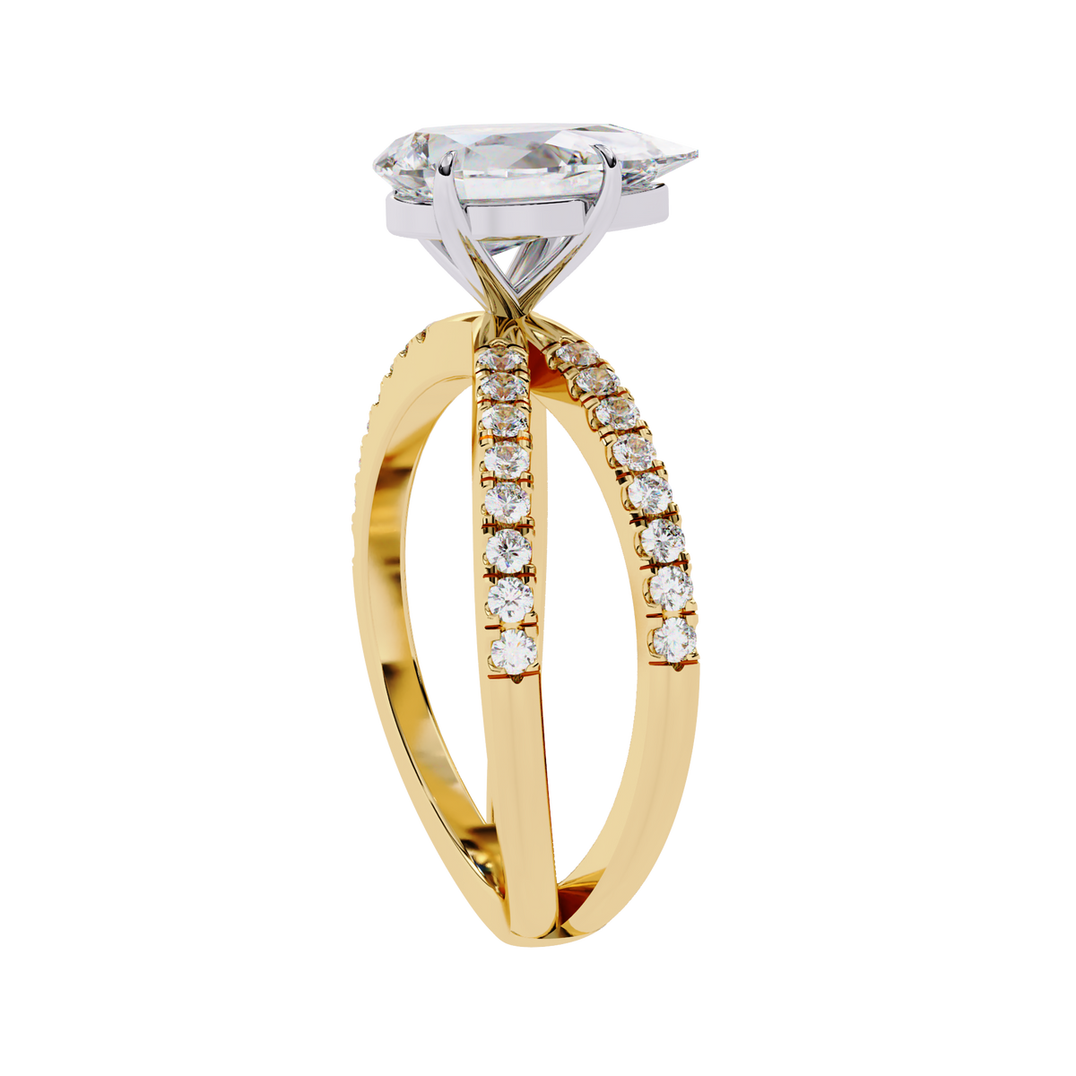 Reverra 14K Pear Shape Diamond Split Shank Engagement Ring, CTTW-1.85