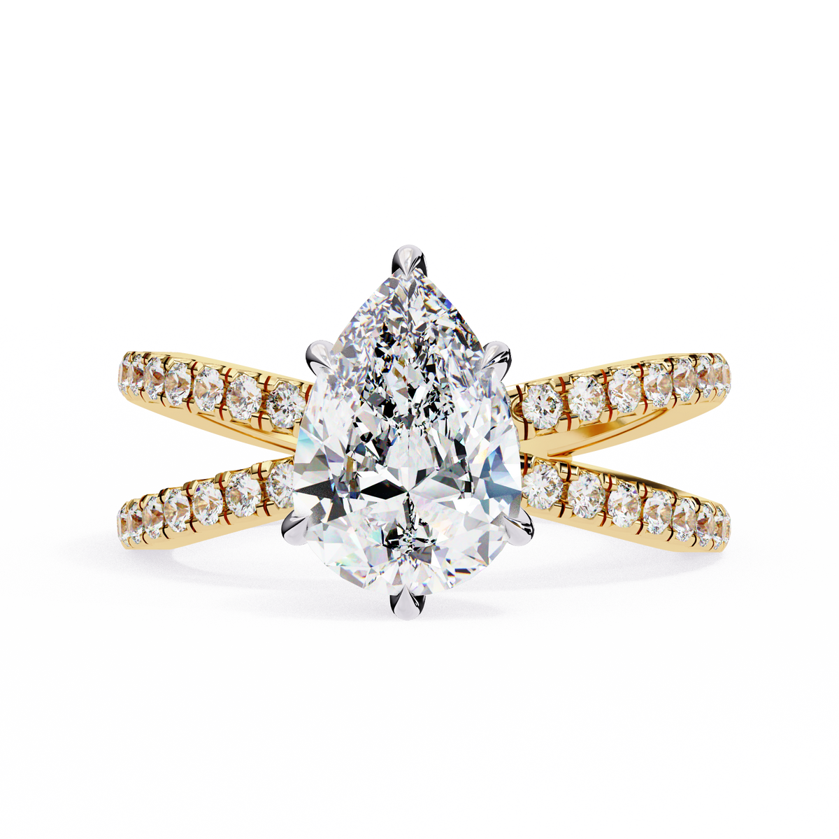 Reverra 14K Pear Shape Diamond Split Shank Engagement Ring, CTTW-1.85