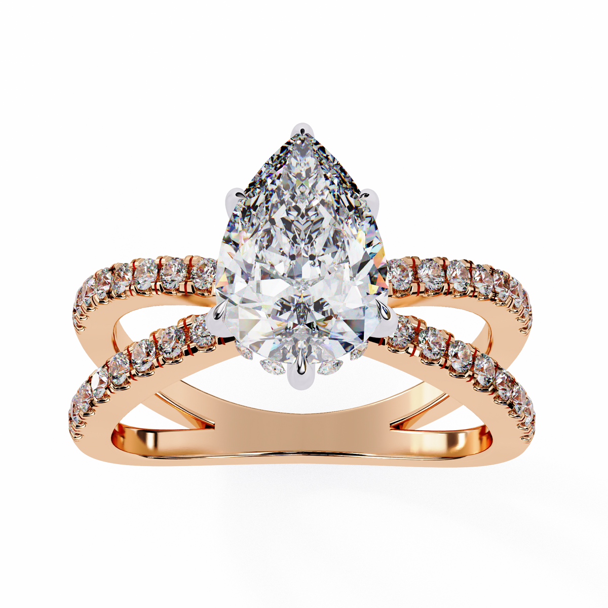 Reverra 14K Pear Shape Diamond Split Shank Engagement Ring, CTTW-1.85