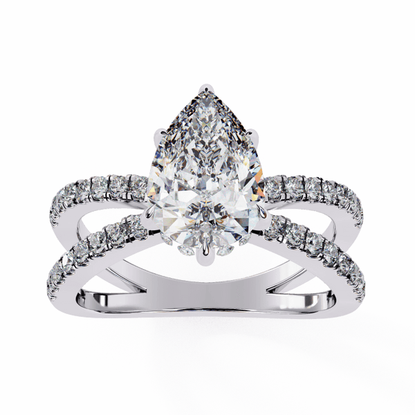 Reverra 14K Gold Pear & Round Lab Grown Diamond Split Shank Engagement Ring for Women, CTTW-1.85 - Reverra Jewels Inc.