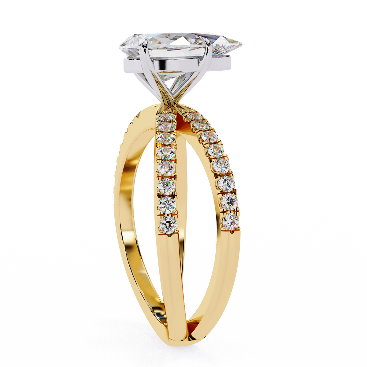 Reverra 14K Pear Shape Diamond Split Shank Engagement Ring, CTTW-1.85