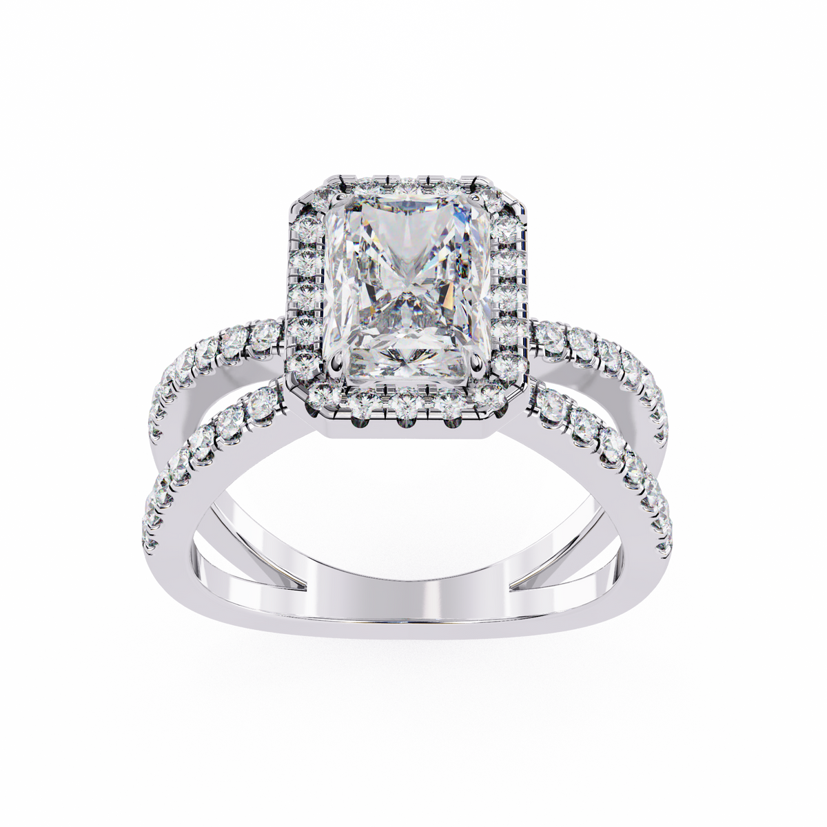 Reverra 14K Halo Split Shank Diamond Engagement Ring, CTTW-2.47