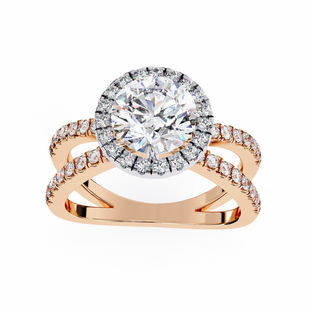 Reverra 14K Halo Split Shank Diamond Engagement Ring, CTTW-2