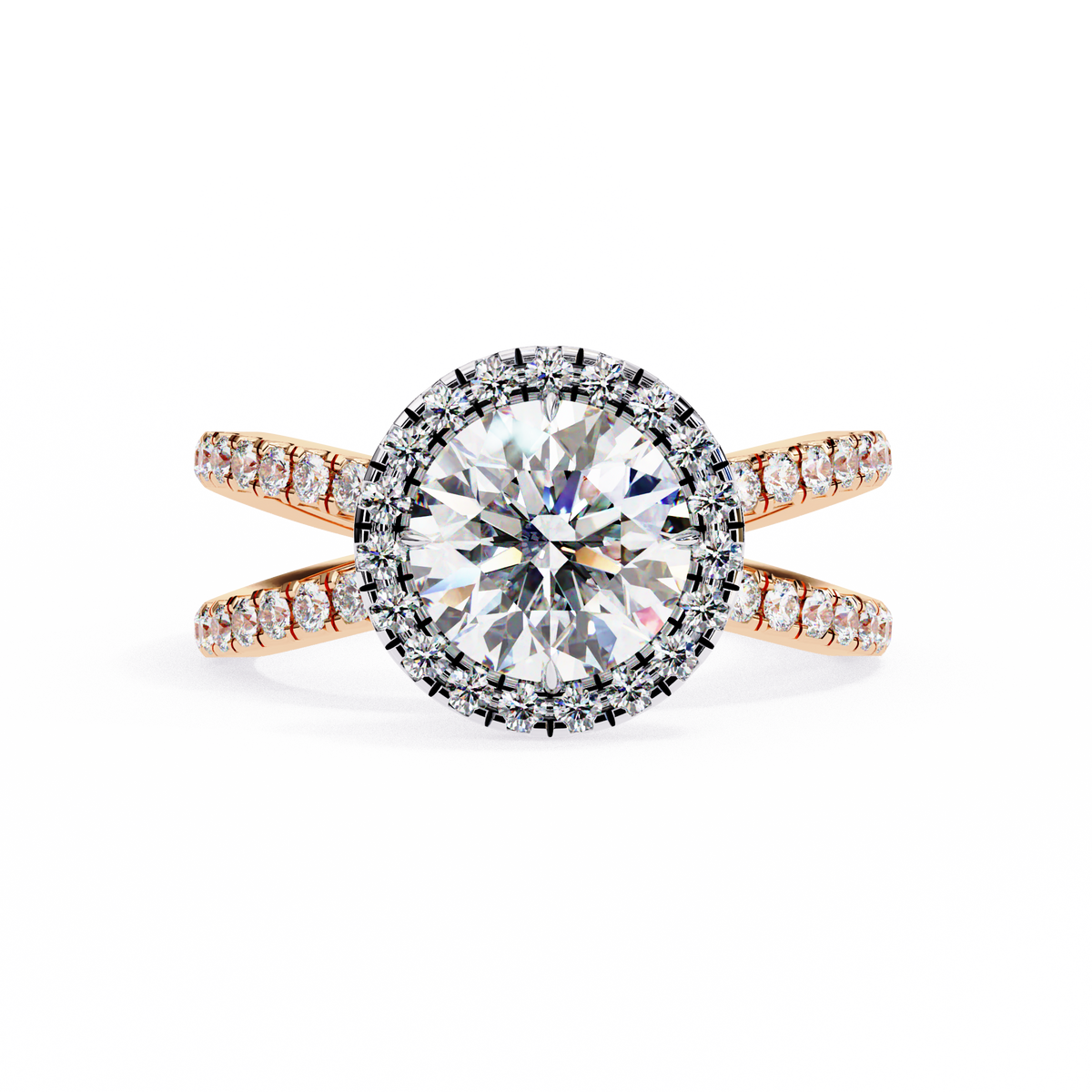 Reverra 14K Halo Split Shank Diamond Engagement Ring, CTTW-2