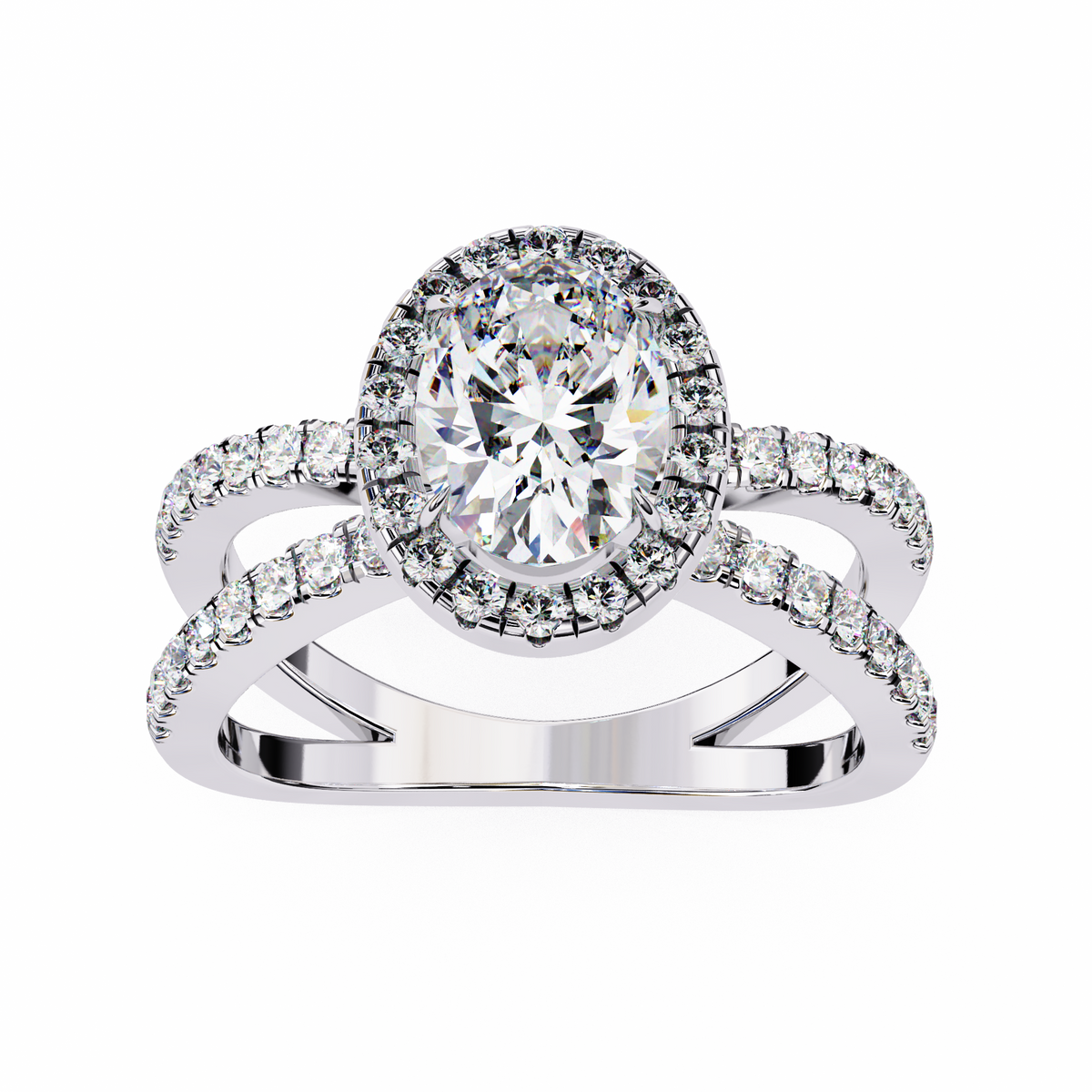 Reverra 14K Oval Halo Split Shank Diamond Engagement Ring, CTTW-1.56