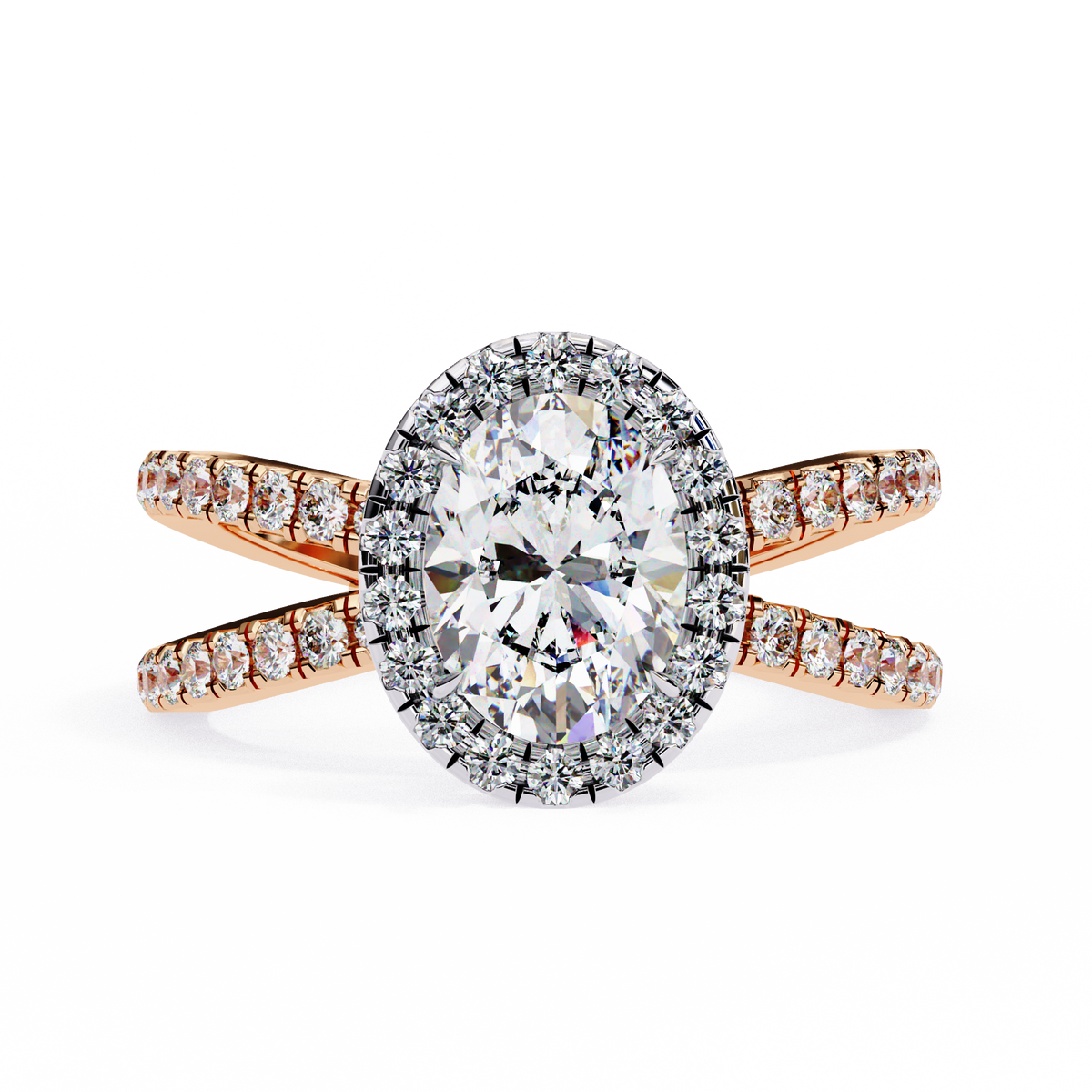 Reverra 14K Oval Halo Split Shank Diamond Engagement Ring, CTTW-1.56