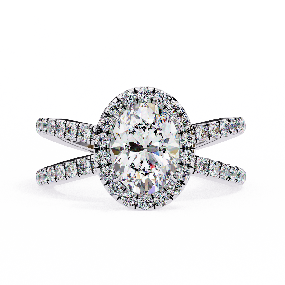 Reverra 14K Oval Halo Split Shank Diamond Engagement Ring, CTTW-1.56