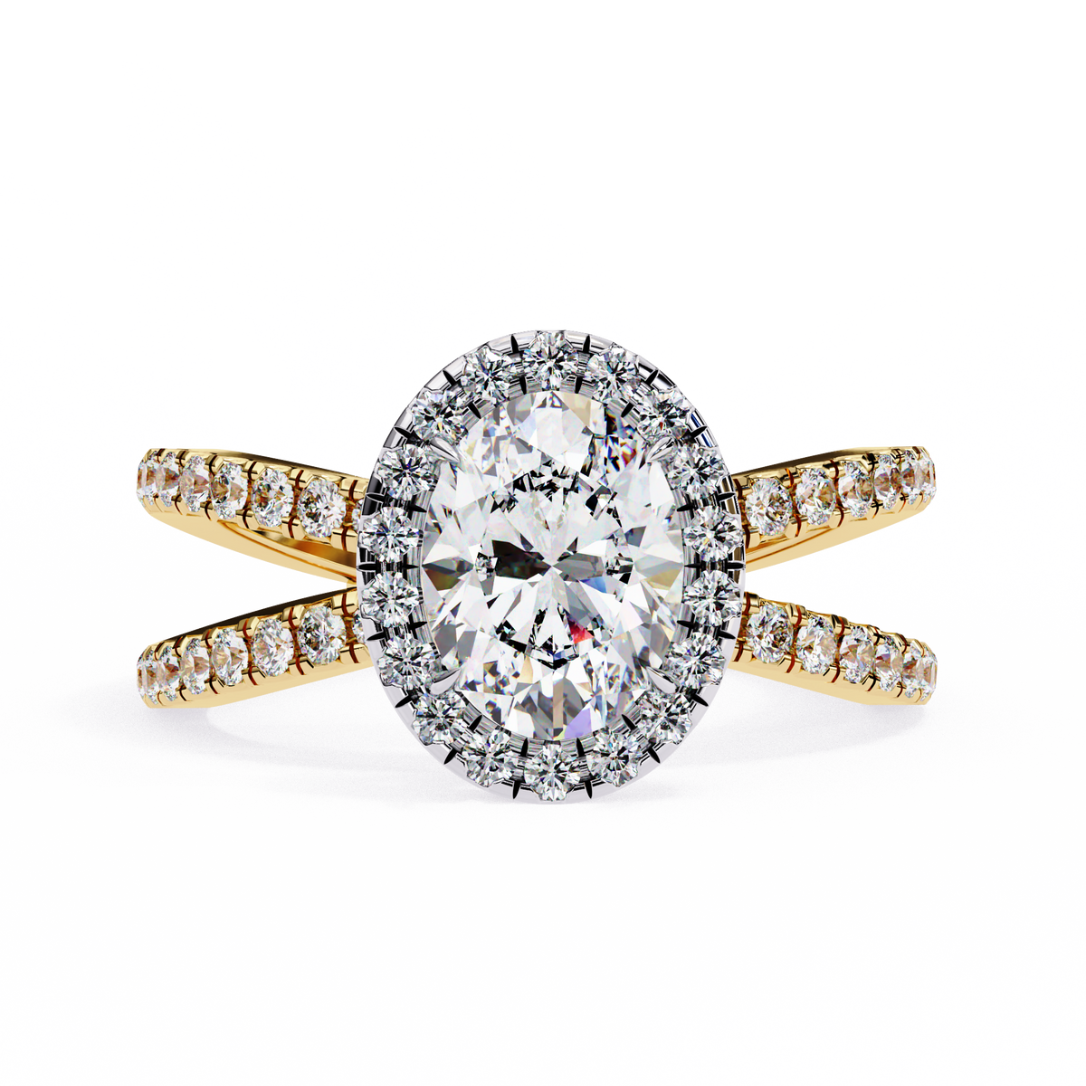 Reverra 14K Oval Halo Split Shank Diamond Engagement Ring, CTTW-1.56