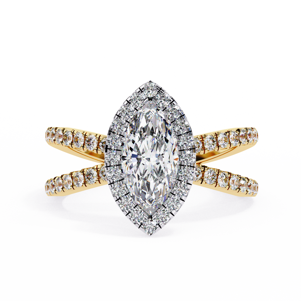 Reverra 14K Marquise Halo Split Shank Diamond Engagement Ring, CTTW-1.3