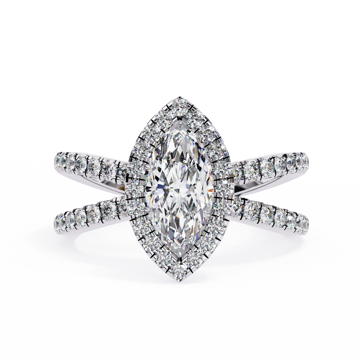 Reverra 14K Marquise Halo Split Shank Diamond Engagement Ring, CTTW-1.3