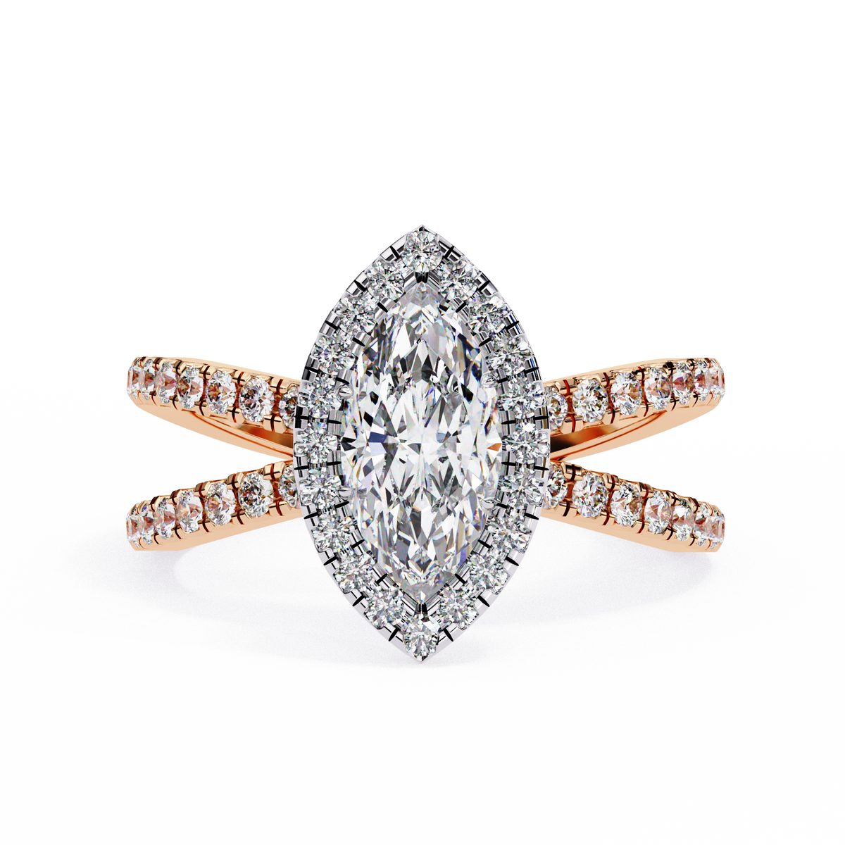 Reverra 14K Marquise Halo Split Shank Diamond Engagement Ring, CTTW-1.3