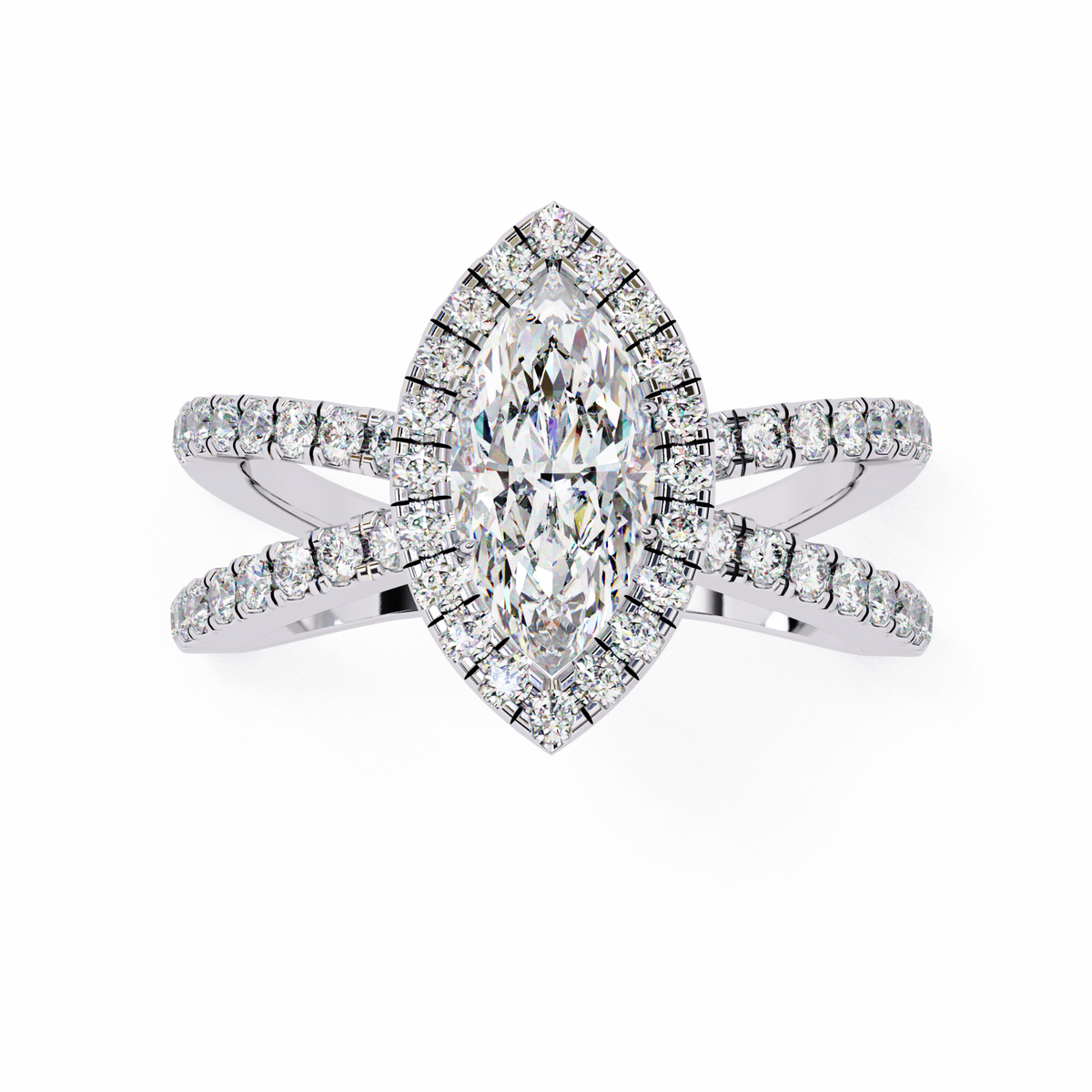Reverra 14K Marquise Halo Split Shank Diamond Engagement Ring, CTTW-1.3