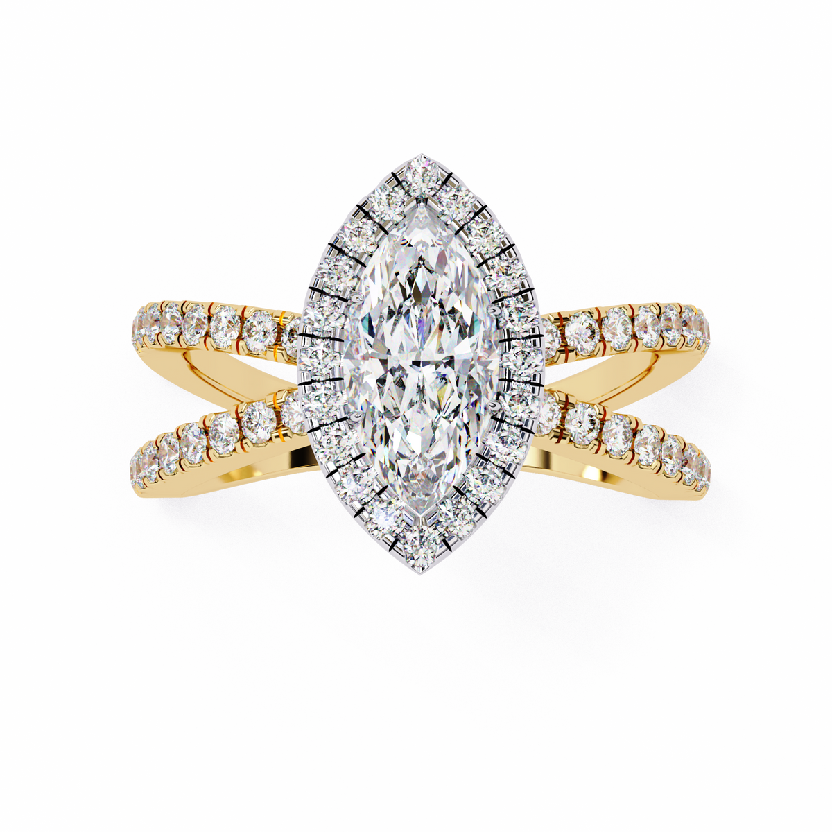Reverra 14K Marquise Halo Split Shank Diamond Engagement Ring, CTTW-1.3