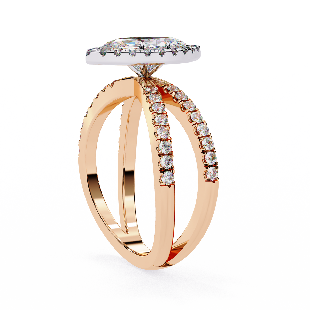 Reverra 14K Marquise Halo Split Shank Diamond Engagement Ring, CTTW-1.3