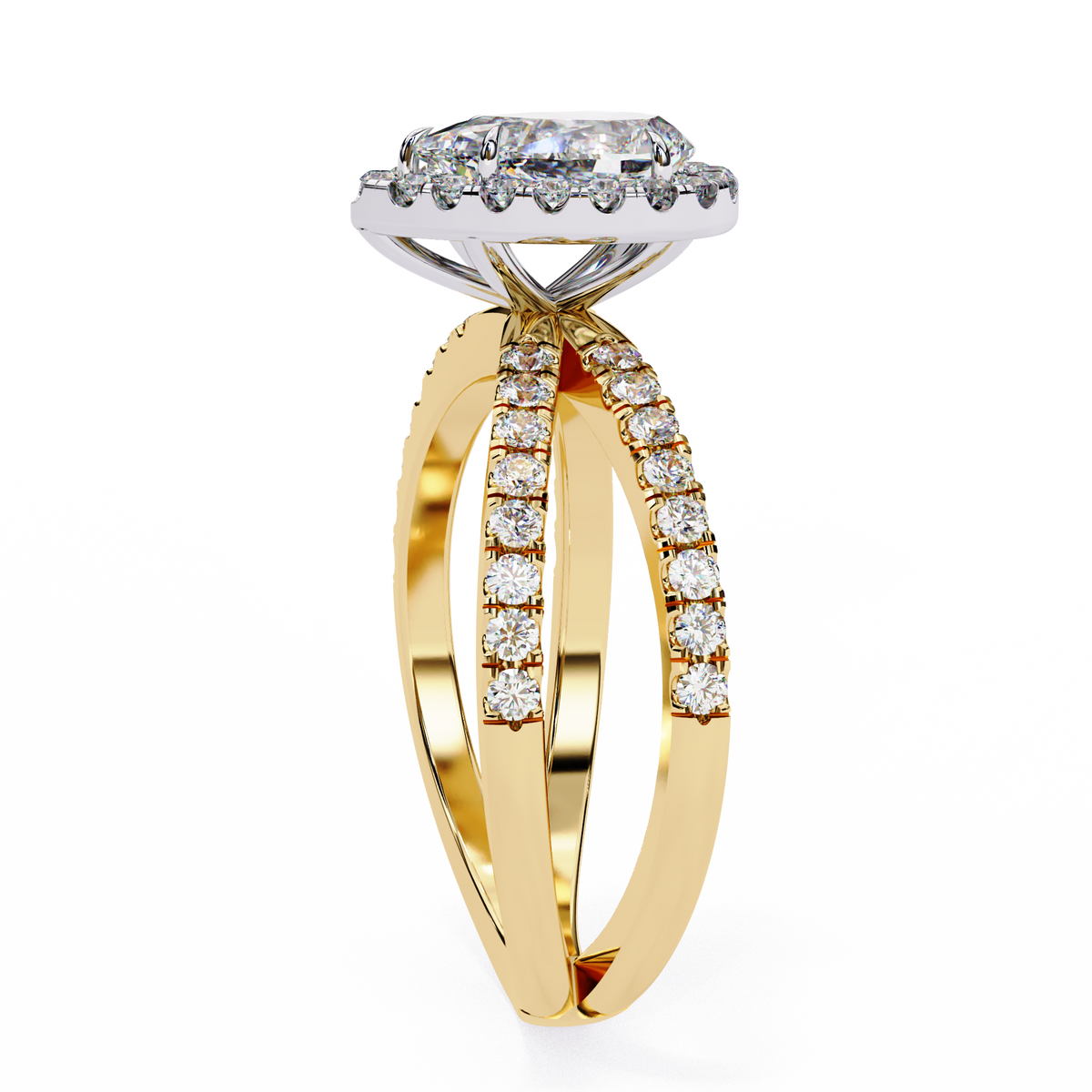 Reverra 14K Pear Halo Split Shank Diamond Engagement Ring, CTTW-1.67