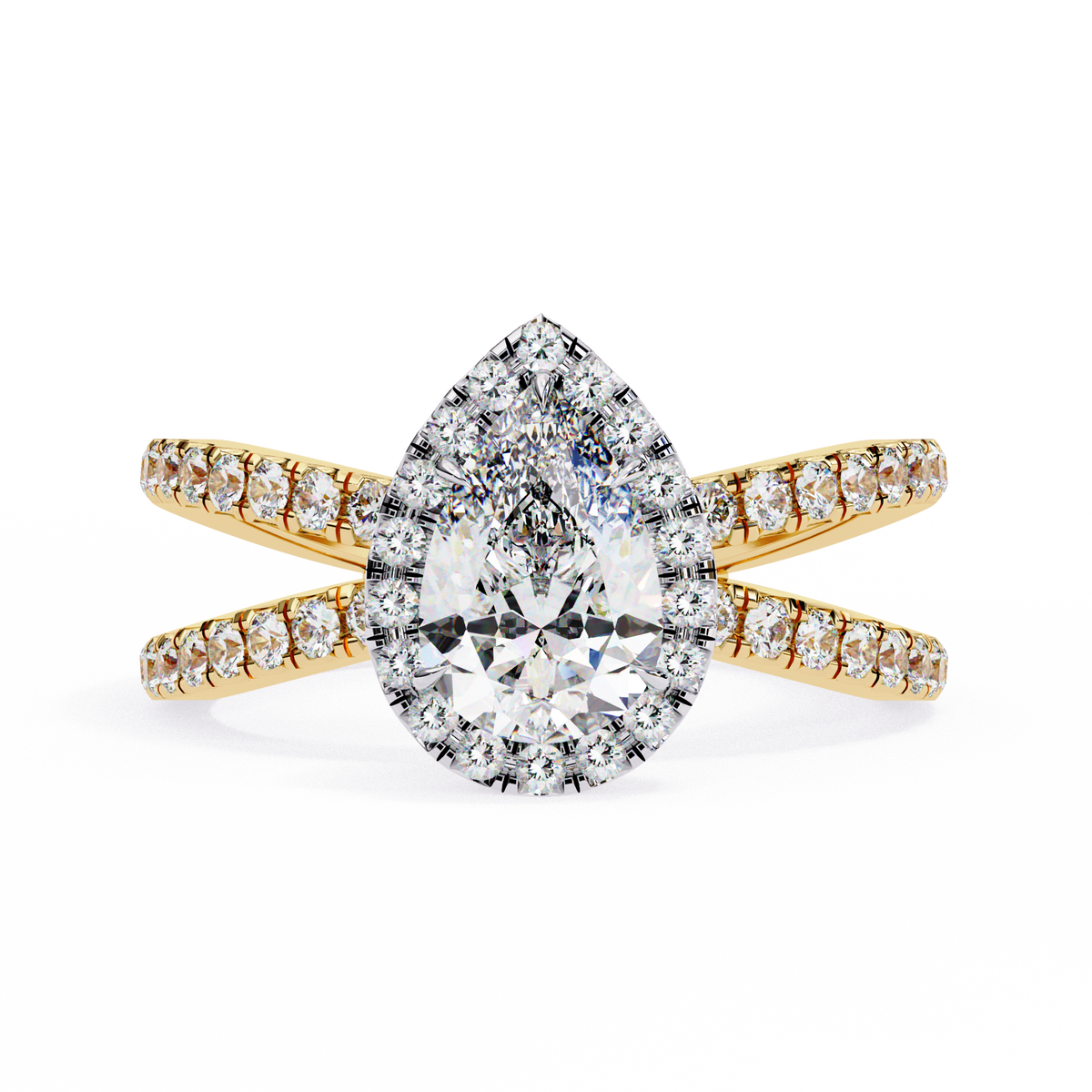Reverra 14K Pear Halo Split Shank Diamond Engagement Ring, CTTW-1.67