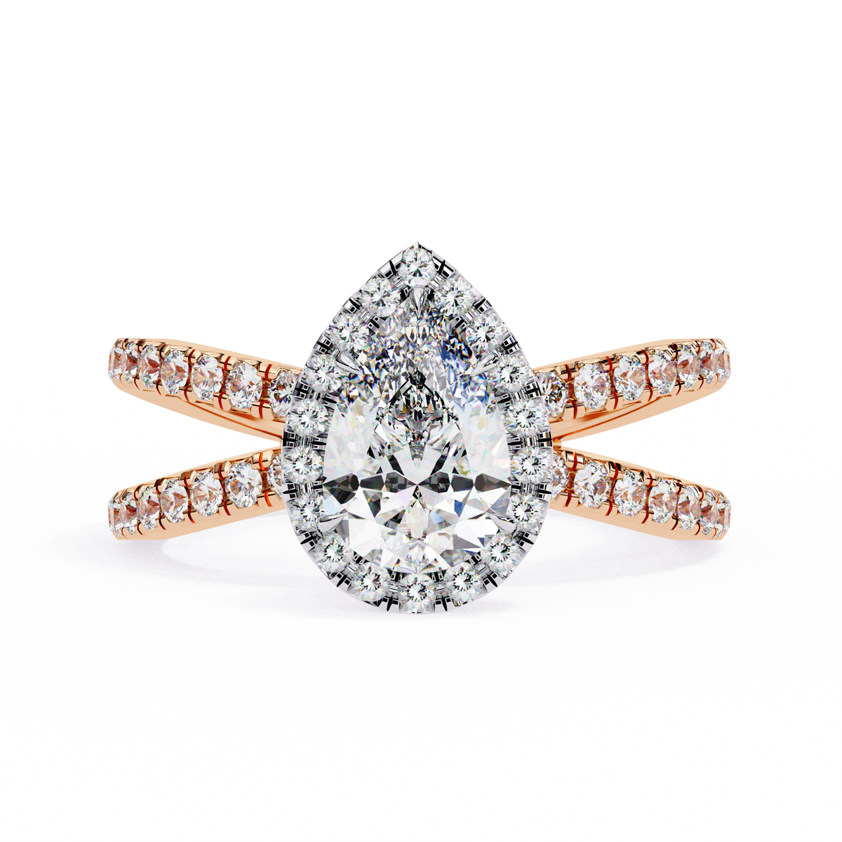 Reverra 14K Pear Halo Split Shank Diamond Engagement Ring, CTTW-1.67