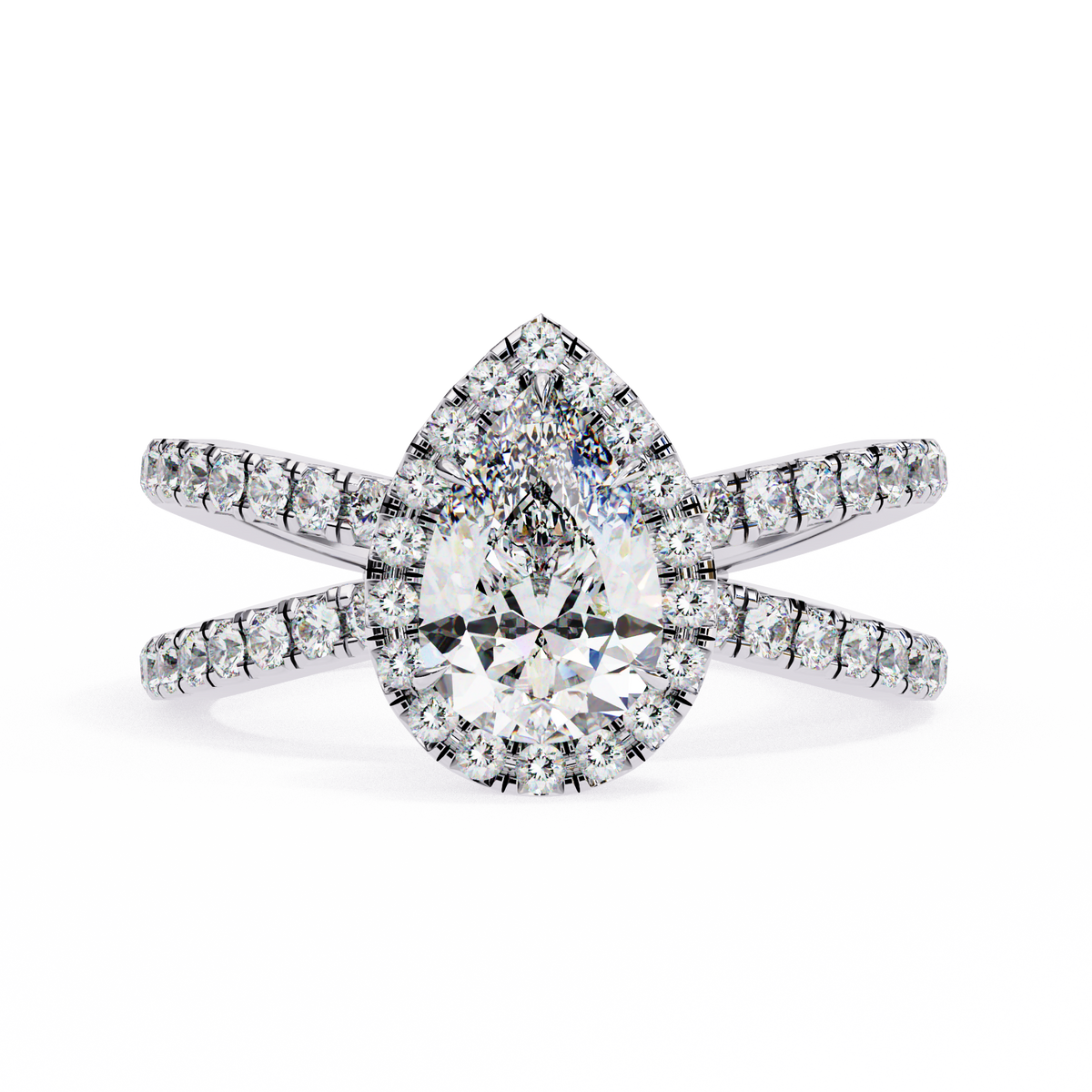 Reverra 14K Pear Halo Split Shank Diamond Engagement Ring, CTTW-1.67